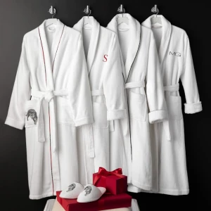 bamboo/cotton bath robe wholesale spa white velour embroidery plush robes with logo