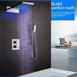 Bathroom luxury LED Shower Faucet Set Rainfall Waterfall Shower head With Thermostatic Shower Mixer Diverter Valve Set