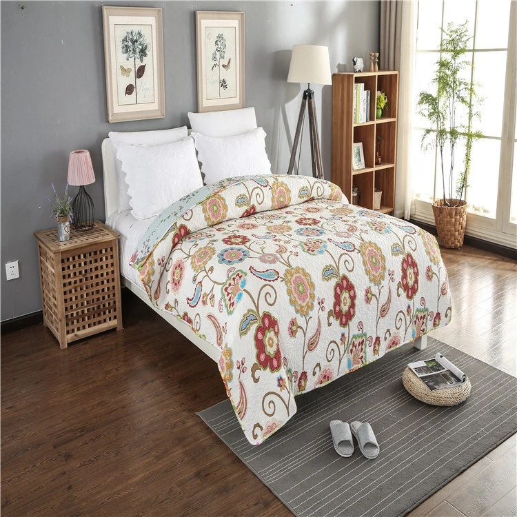 Beautiful stock 100 percent cotton floral design printed summer quilt bedspread for kids