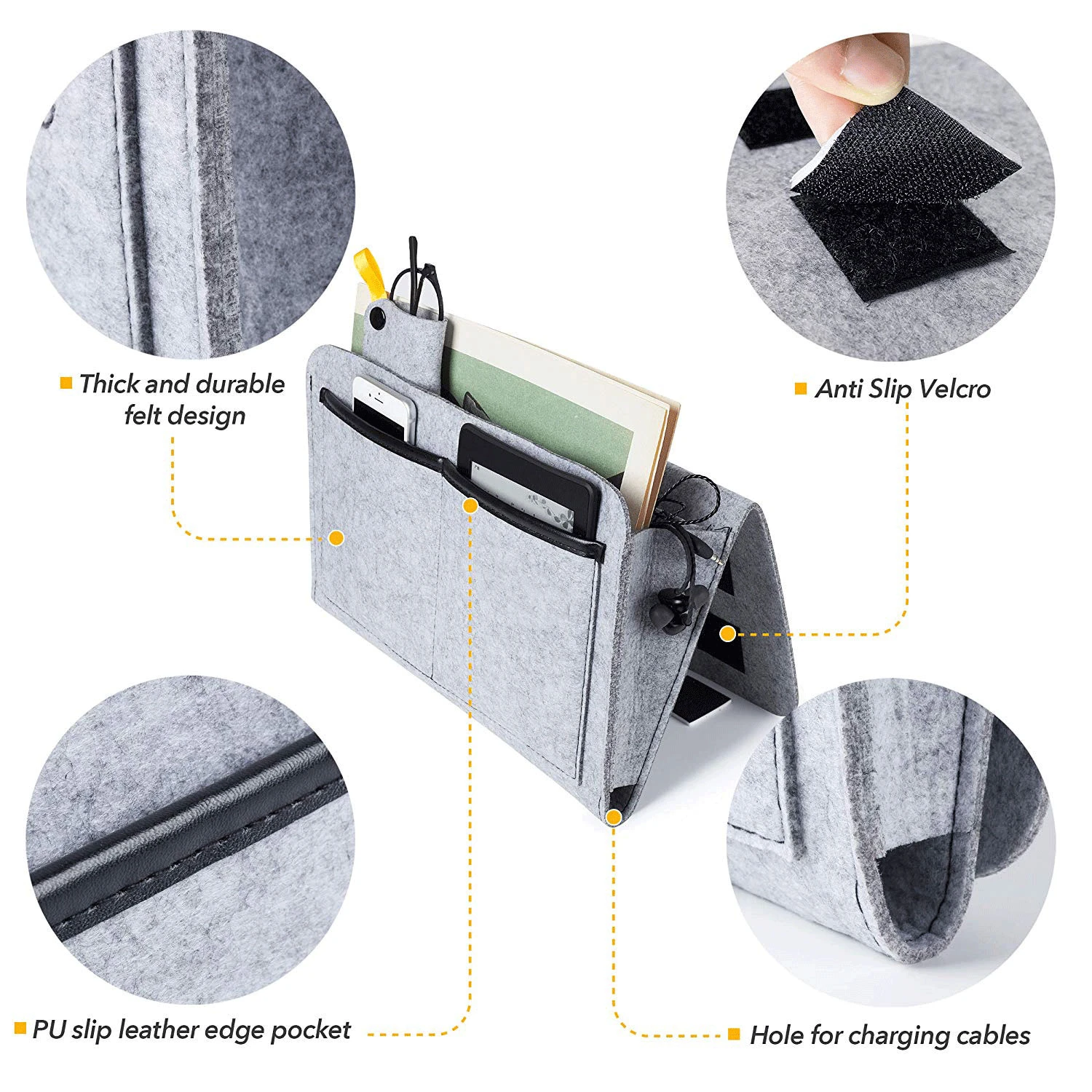 Bed Caddy Pocket Organizer Desk Bag Phone Book Holder Bag Felt Bedside Caddy