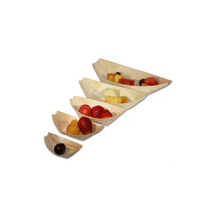 Biodegradable party decorative disposable wood boat plates with fine handcraft