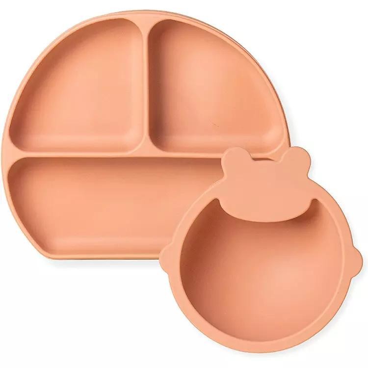 BPA Free Microwave Safe Baby Suction Kid Divided Plates and Bowl Silicone Toddler Feeding Set