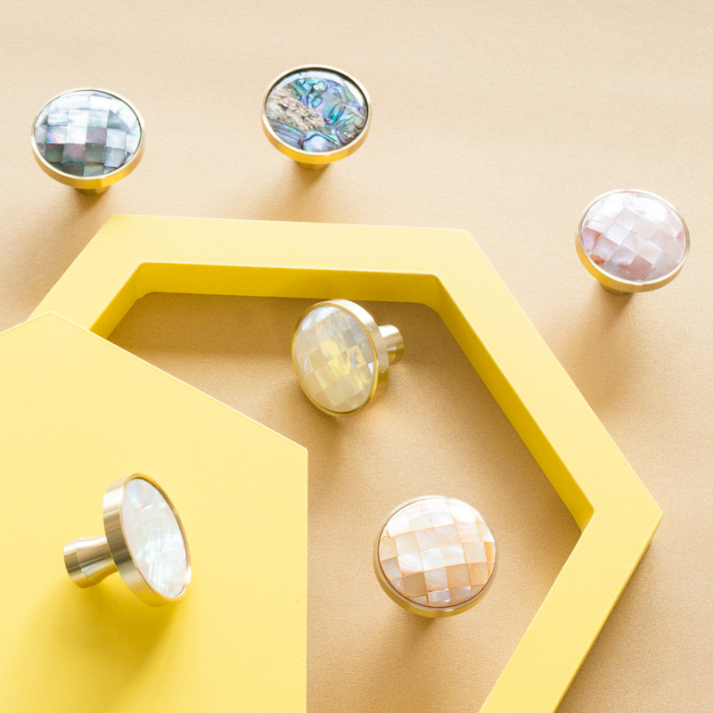Buy Brass Shell Hexagon Knob Kitchen Cabinet Handles Closet Cupboard ...