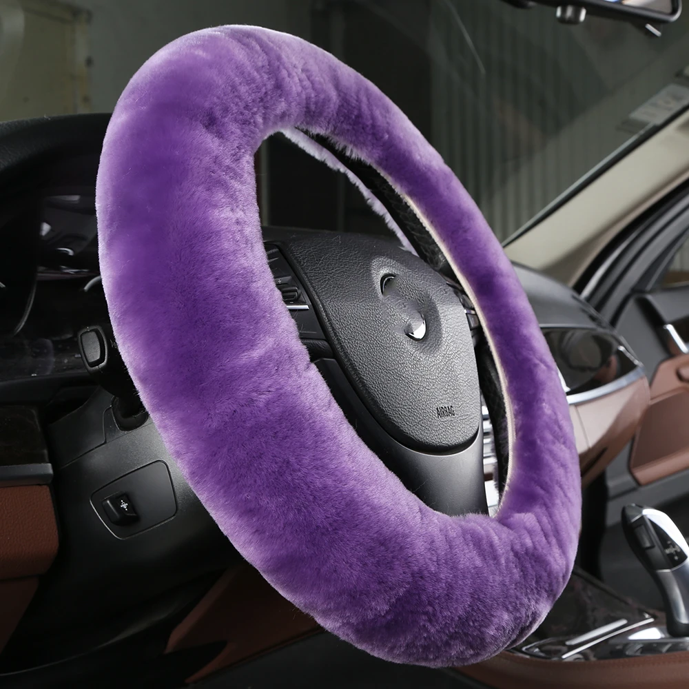 Car Steering Wheel Cover, Fur Wool Sheepskin Fleece Steering Cover for 14 15 16 inch  Car Steering wheel 35CM-42CM Anti-Slip
