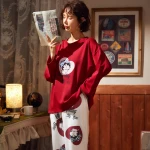 Cartoon Printing Crew Neck Pj Set Long Sleeve Long Pants Sleepwear Fashion Casual Style Pajamas Set Pijamas Set Spring Autumn