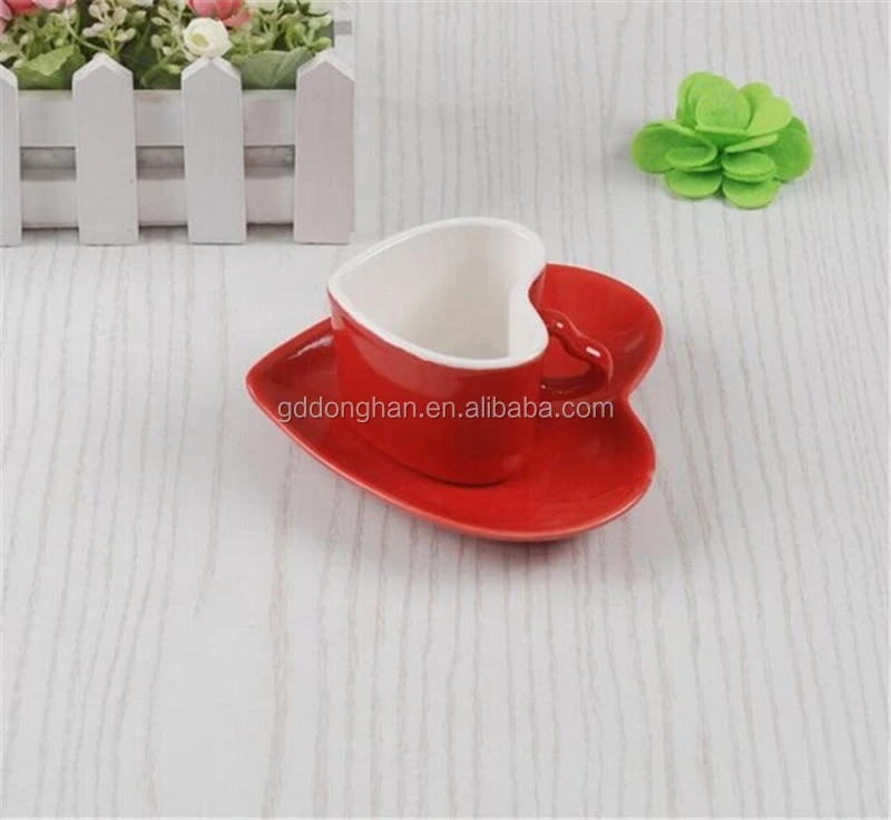 Ceramic tea cup and saucer heart shaped with oem design