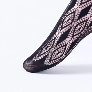 Chic Leisure Sexy Geometric Diamond Jacquard Pattern Black Fishnet Thigh High Socks Stockings for Women