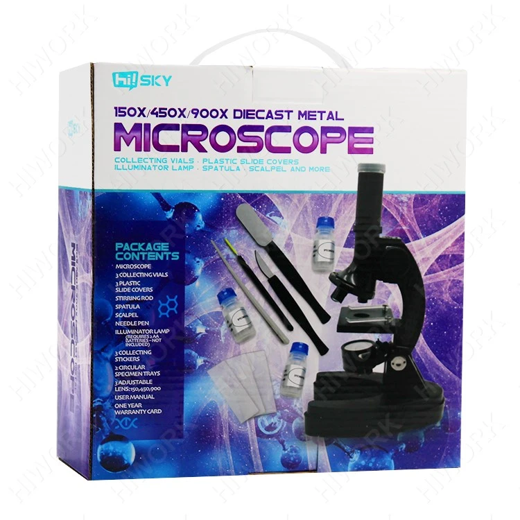 Children Student Toy Lab Optical Electronic Biological Monocular Microscope Kids 150X/450x/900x Diecast Metal Microscope Kit