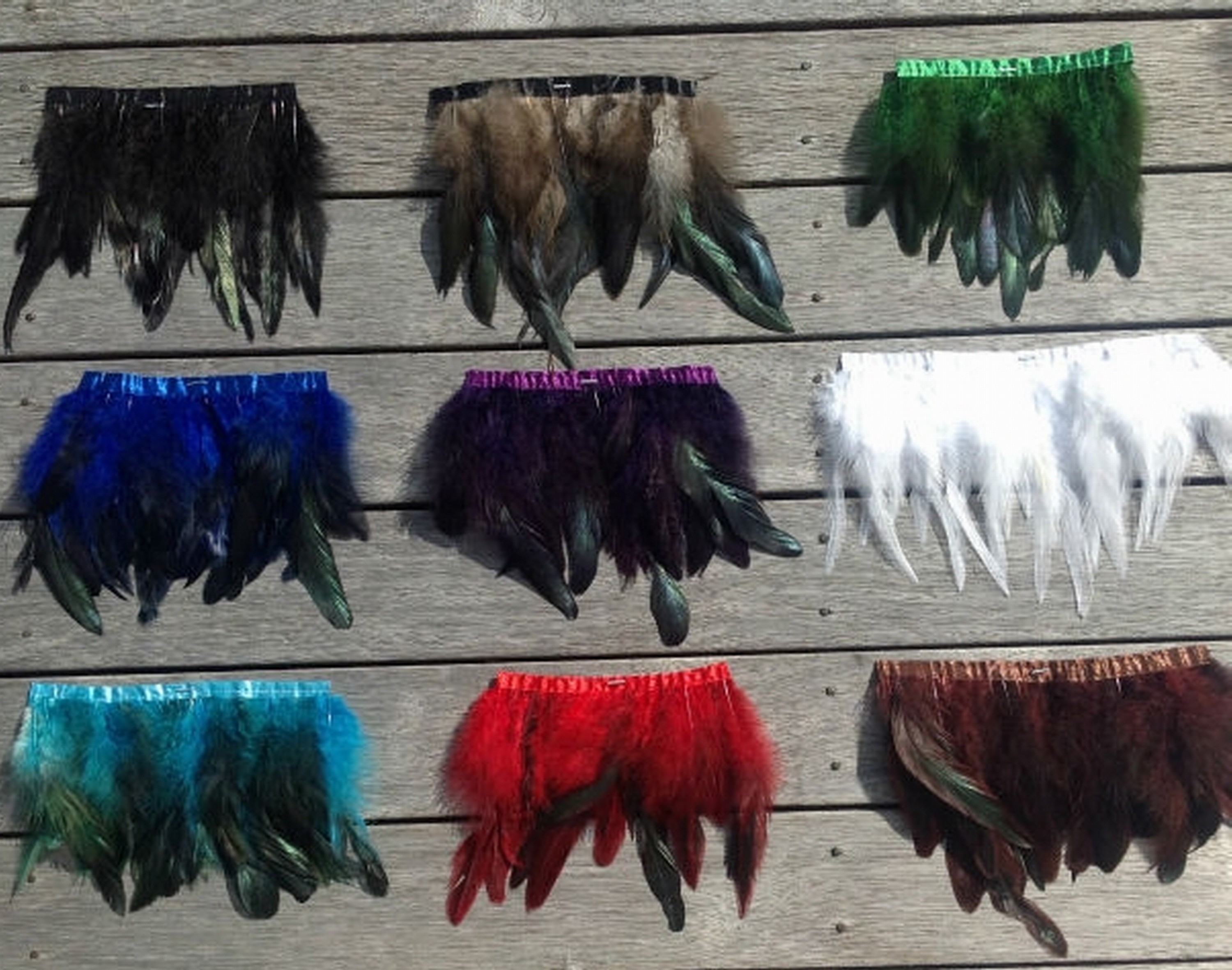 China Factory Wholesale Natural  rooster saddle Feather Trimming Fringe with satin ribbon tape