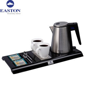 China Hotel supplies luxury mini hot water kettles tea travel parts 304 stainless steel electric kettle with welcome tray set