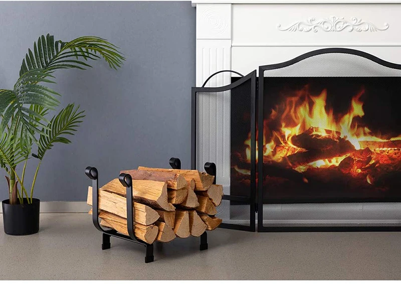 China Supplier Custom Small Fireplace Accessory Metal Firewood Log Holder Indoor Garden Firewood Storage Rack