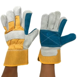 China Supplier Yellow color cowhide hardware processing welding gloves mining work leather gloves
