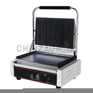 CHZ-820A Commercial Panini Sandwich Grill with Grooved Top and Smooth Bottom Plates