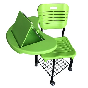 Colorful attached child and adult school desk and chair