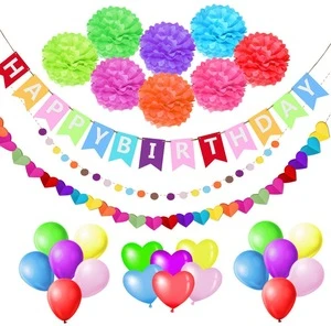 Colorful Children Happy Birthday Party Event Banners Decorations Set Supplies