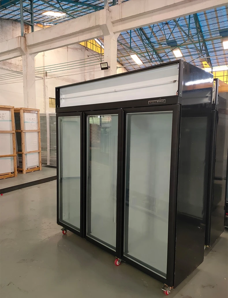 Commercial deep freezer commercial mobile display cabinet 3 doors vertical supermarket glass door vertical display freezer