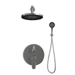 Concealed Wall Mount Rainfall Bath & Shower Faucet Set Mixer Tap Thermostatic Brass Matt Black Round Chrome Contemporary