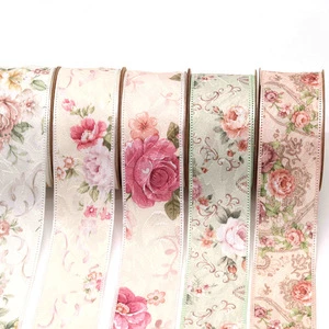 COOMAMUU Floral Print Ribbon for Gift Cake Flower Packing Wedding Party Decoration Ribbon DIY Accessories