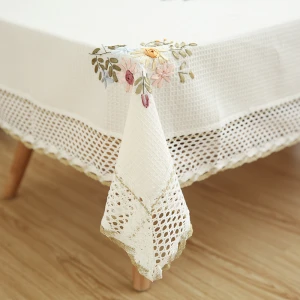 Cotton linen tablecloth Lace table cloth Country style printing Table Cover