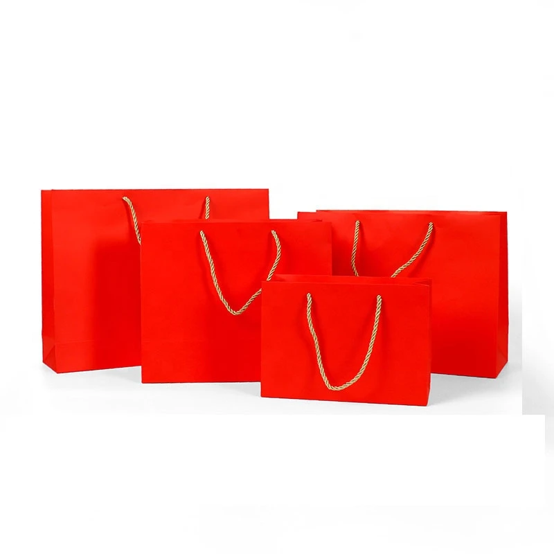 Custom gold handle luxury gift red paper bag with printing