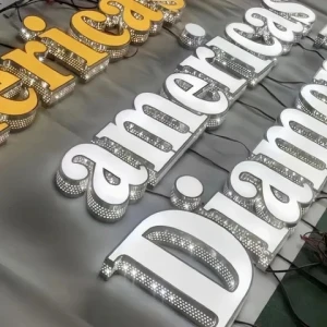 Custom led channel letters punching holes lighting letter sign board design for shops