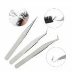custom logo on tweezers 3Pc/Set Eyelash Tweezer Straight Curved Stainless Steel Eyelash Clip