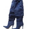 Custom made New stiletto heels pleated boots denim high boots plus-size knee boots shoes