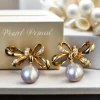 Custom Modern Style 8MM pearl bow earrings 925 Sterling Silver Bow Earrings Fine Jewelry for Women