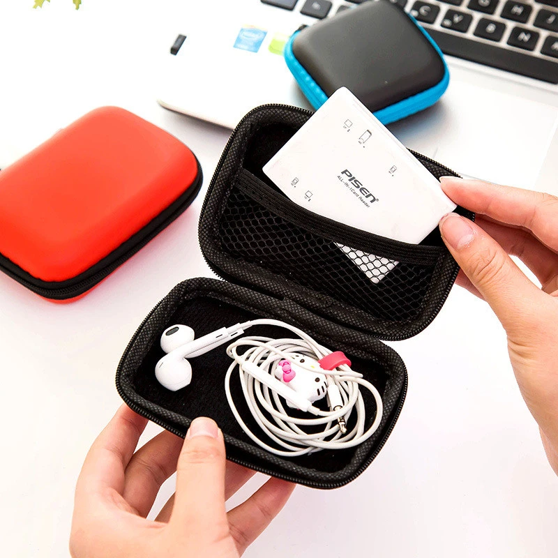 Custom Waterproof Data line Earphone line Storage Case with Zipper  Leather EVA Phone Charger Headset Box