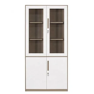 Customized colorful knocked down structure metal cabinet office storage equipment 2 glass door combination file cabinet