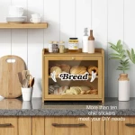 Customized deluxe Bamboo kitchen bread bin canister food bread bin double layer large bread storage box with clear windows
