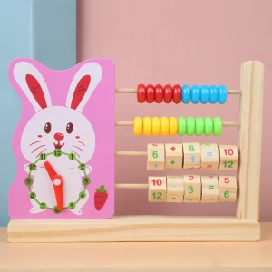 Customizes math teaching aid clock educational wooden abacus toy cartoon animal shape wood Math toy