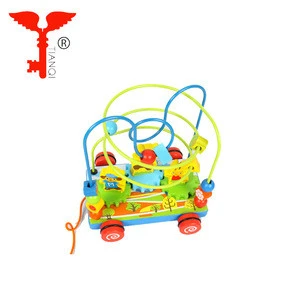 Cute animal circles the bead wooden activity maze toy baby pull along car