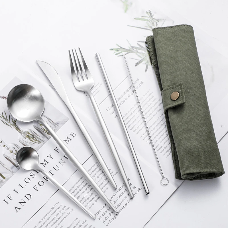 Cutlery Flatware Set Silverware Set Stainless Steel Tableware Set With Fabric Bag
