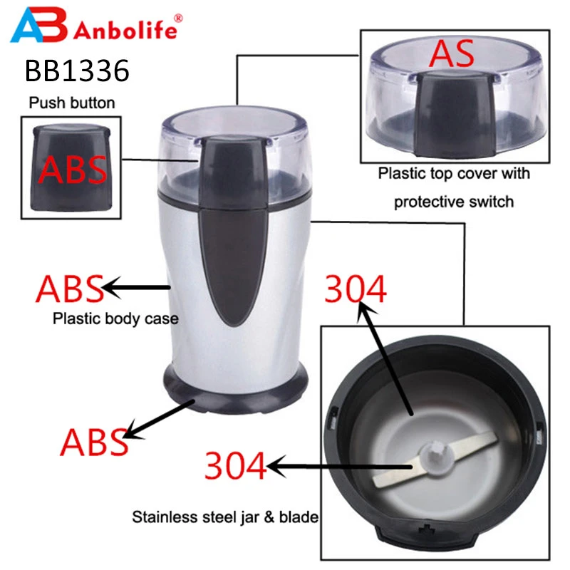 Durable & Portable Coffee Bean Grinder Spice Grinder with Stainless Steel Blade Electric Coffee Grinder