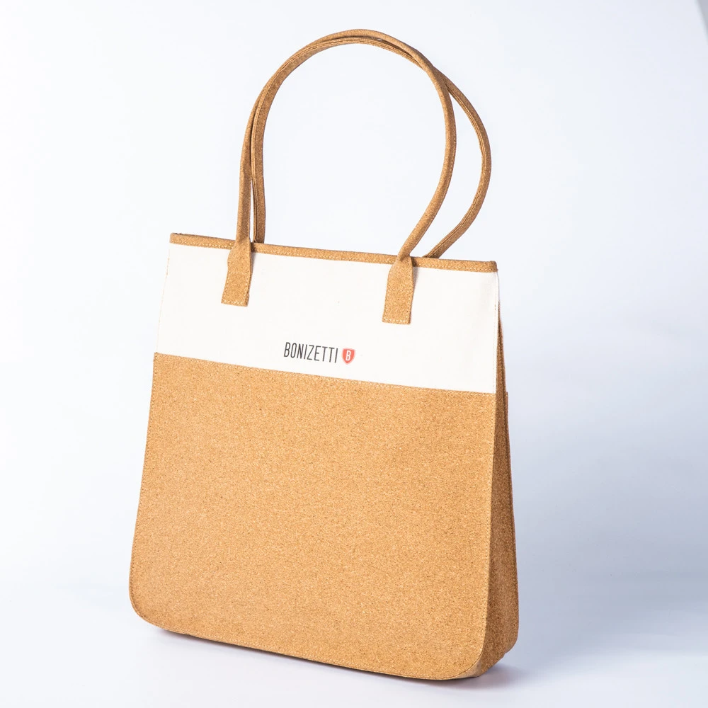 Eco Friendly Reusable Cotton Canvas Shopping Bag Custom Logo Natural Cork Leather Tote Bags