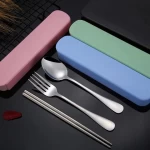 Eco Friendly stainless steel Chopsticks Spoon Set Student Travel Portable Flatware Set with plastic case best promotion gifts