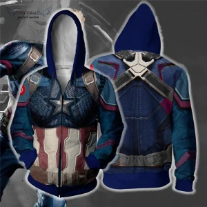 Endgame America Captain Steve Rogers zipper hoodie Cosplay Halloween Carnival party costume