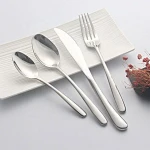 Extra heavy premium stainless steel flatware set elegant round thick handle mirror polished silverware spoon knife cutlery set