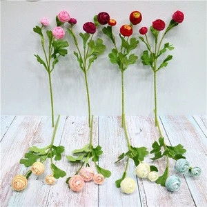 F-1456 Wedding Artificial Silk Pink 3 Heads Tea Rose Peony Flower Stems White Rose Single Branch