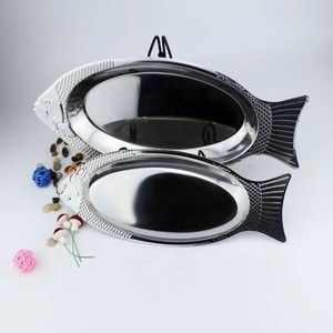 Factory direct sale 35 cm40cm fish-shaped cold dish plate fruit plate deepened thickened stainless steel fish plate