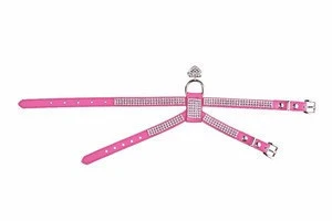 Factory OEM Pet products Pink Dog Harness Pet Luxury Rhinestone Leather Vest with a Heart Pendant for Puppy Cat Adjustable Size