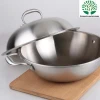 Factory Price Chinese 32cm Silvery Nonstick Three-Ply Traditional 304 Stainless Steel Cookware with Two Handles