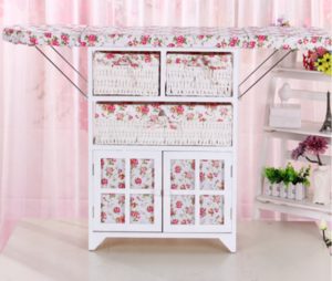 Factory Price Hot Wholesale Country Home Furniture Folding Ironing Board Wooden Storage Cabinet With Wicker Drawer