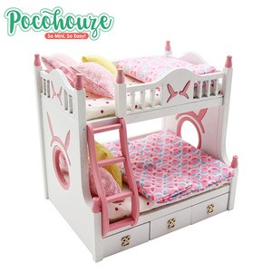 Fancy bedroom furniture set happy family doll house toy wooden furniture accessories wood bunk bed