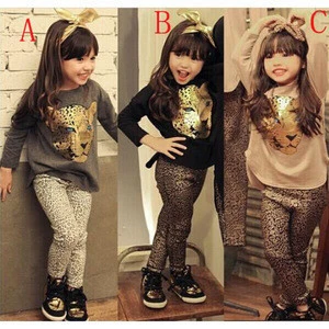 Fashion Leopard Kids Girls Children Long Sleeve+pants 2pcs Clothing Sets