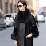Fashion Long Merino Sheepskin Coat Shearing Shearing Ladies Real Wool Coat Big Raccoon Fur Collar Raccoon Fur Cuffs