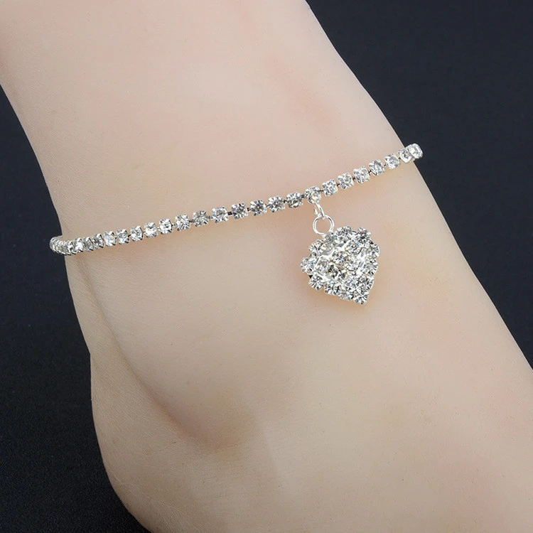 Fashionable Individual Lady Anklet Beach Anklet For Womens Loving Heart Shaped With Diamond Chains Sexy Ankle Feet