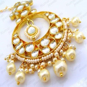 Fine Quality Handmade Kundan Stone Pearl Beaded Bridal Wear Indian Maang Tikka Hair Jewelry