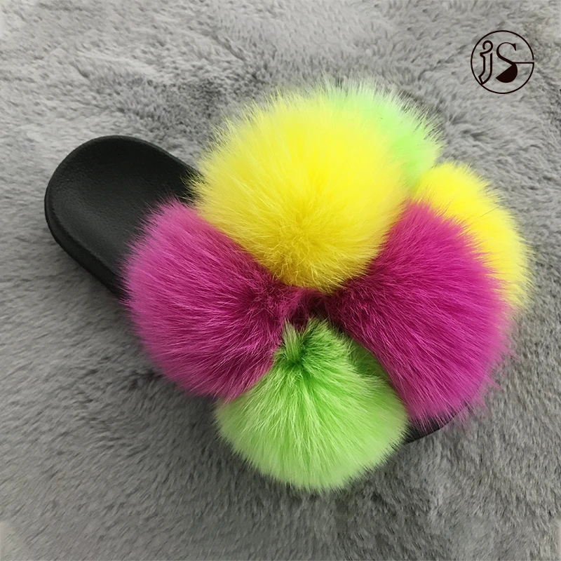 Fluffy and soft real fur Women slippers fur slides fur slippers